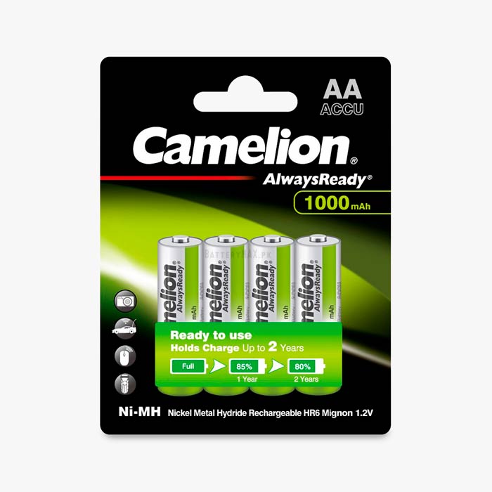 Camelion AlwaysReady Ni-MH AA 1000mAh Rechargeable HR6 NiMH Battery | 4 Pack