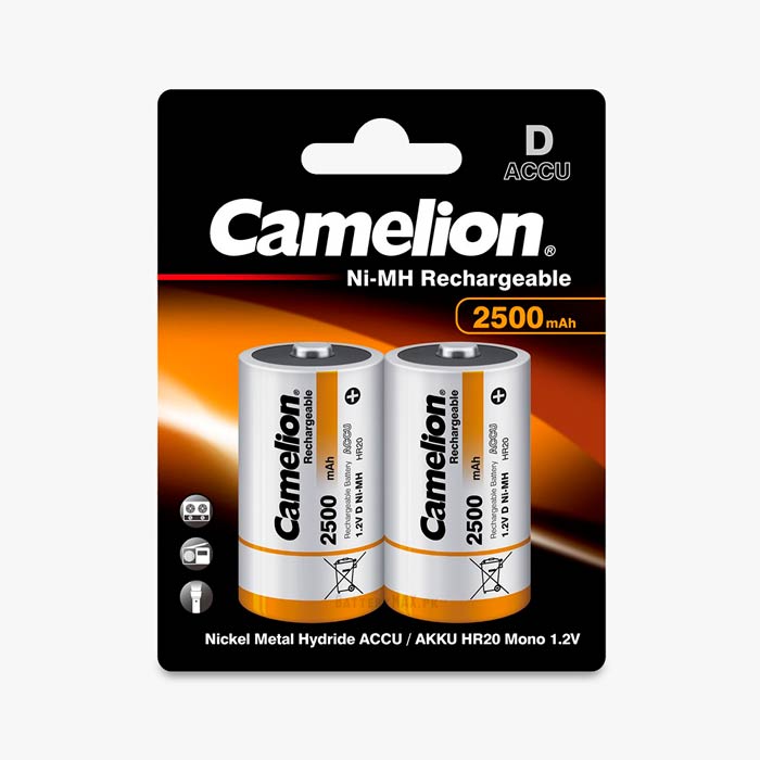 Camelion Ni-MH Rechargeable D 2500mAh Rechargeable HR20 NiMH Battery | 2 Pack