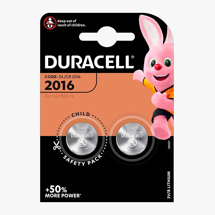 Duracell Button Cell CR2016 Lithium Manganese Dioxide (Li-MnO2) Battery | 2 Pack