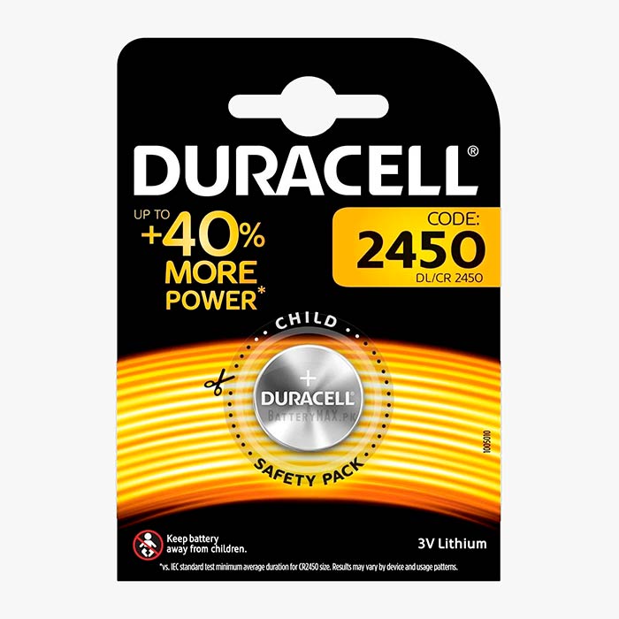 Duracell Button Cell CR2450 Lithium Manganese Dioxide (Li-MnO2) Battery | 1 Pack