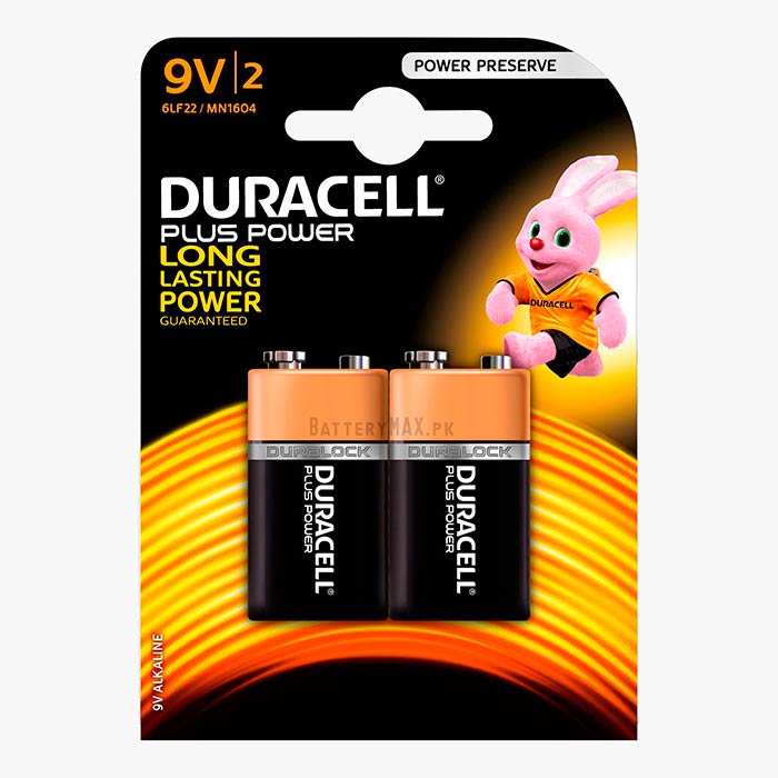 Duracell Plus Power 9V PP3 6LR61 Alkaline Battery | 2 Pack