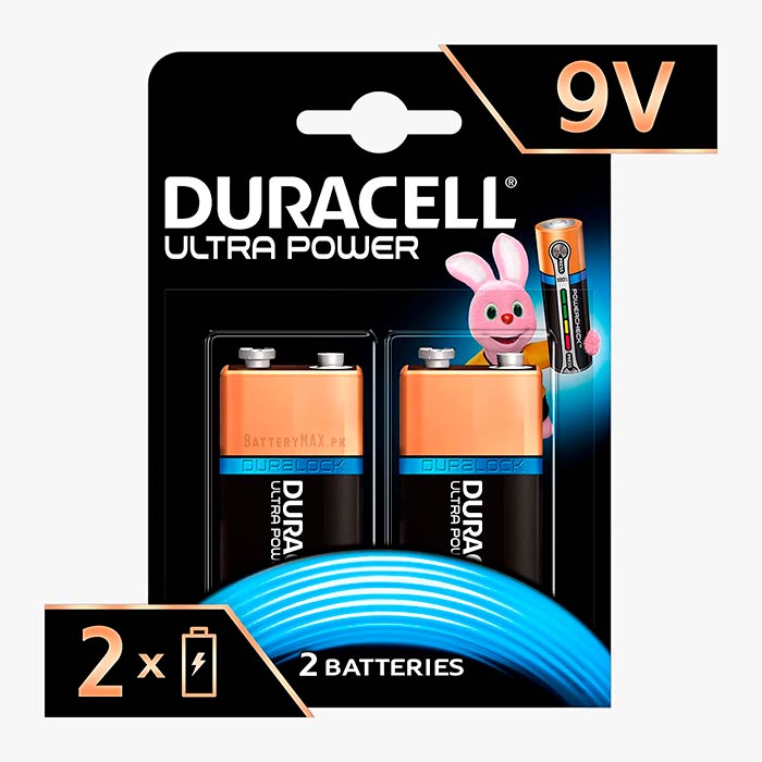 Duracell Ultra Power 9V PP3 6LR61 Alkaline Battery | 2 Pack