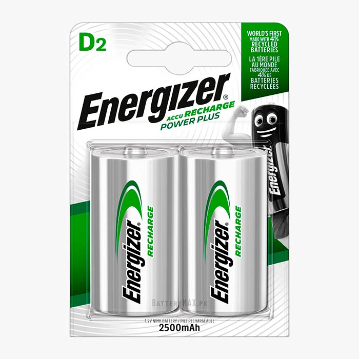 Energizer Recharge Power Plus D 2500mAh Rechargeable HR20 NiMH Battery | 2 Pack
