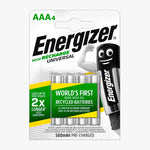 Energizer Recharge Universal AAA 500mAh Rechargeable HR03 NiMH Battery | 4 Pack