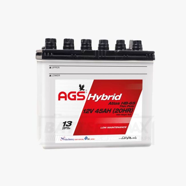 AGS HB-65 T1 Thin Atlas Hybrid Low Maintenance Lead Acid Unsealed Car Battery