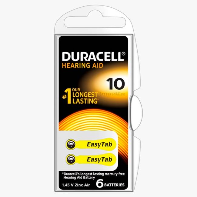 Duracell Hearing Aid A10 Battery EasyTab Yellow | 6 Pack