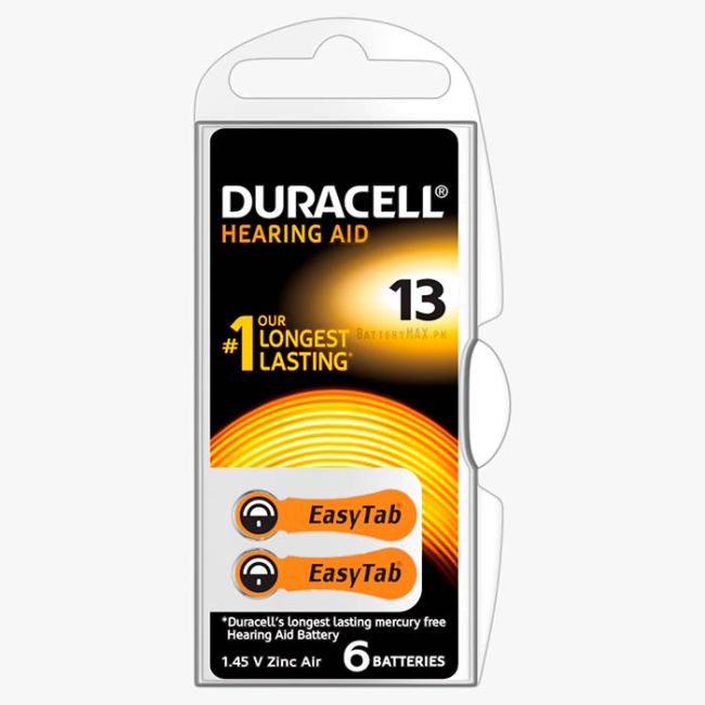 Duracell Hearing Aid A13 Battery EasyTab Orange | 6 Pack