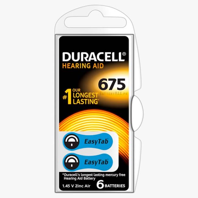 Duracell Hearing Aid A675 Battery EasyTab Blue | 6 Pack