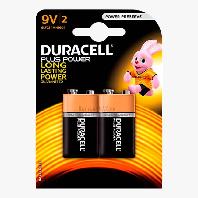 Duracell Plus Power 9V PP3 Alkaline Battery 6LR61 | 2 Pack