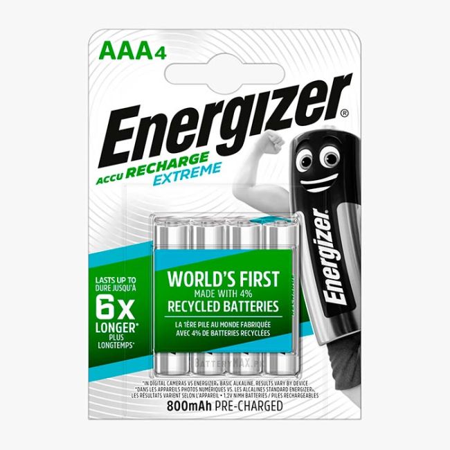 Energizer Extreme AAA 800mAh NiMH Rechargeable Battery HR03 | 4 Pack