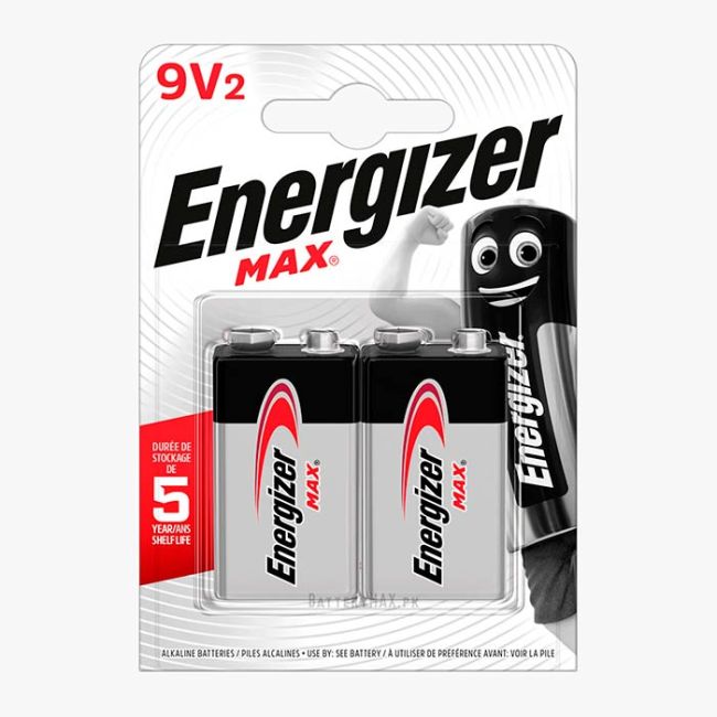 Energizer Max 9V PP3 Alkaline Battery 6LR61 | 2 Pack