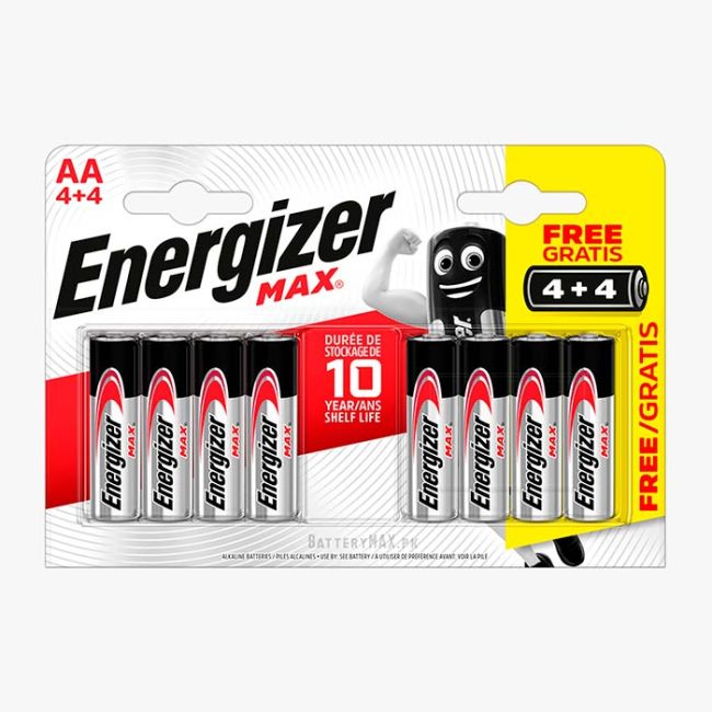 Energizer Max AA Alkaline Battery LR6 4+4 Promo | 8 Pack