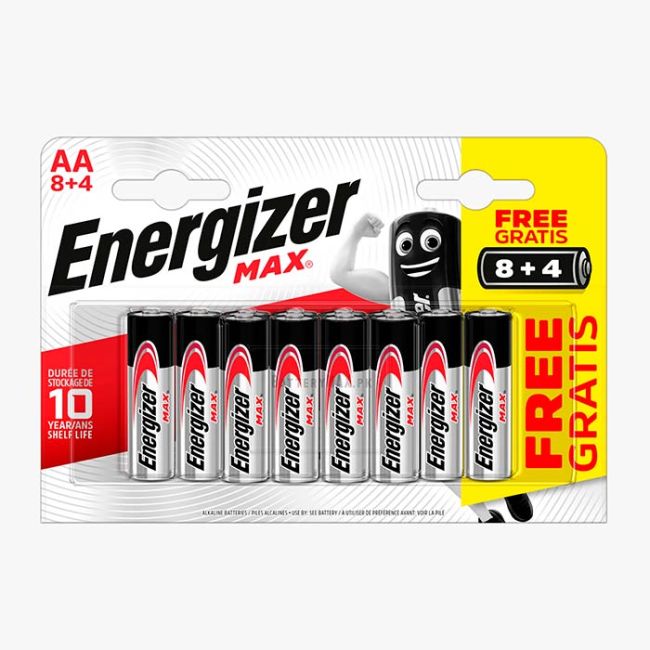 Energizer Max AA Alkaline Battery LR6 8+4 Promo | 12 Pack