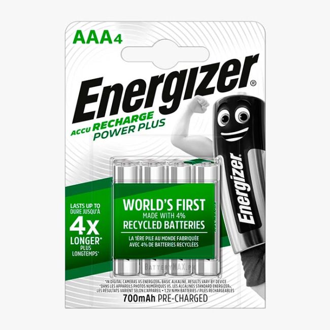 Energizer Power Plus AAA 700mAh NiMH Rechargeable Battery HR03 | 4 Pack