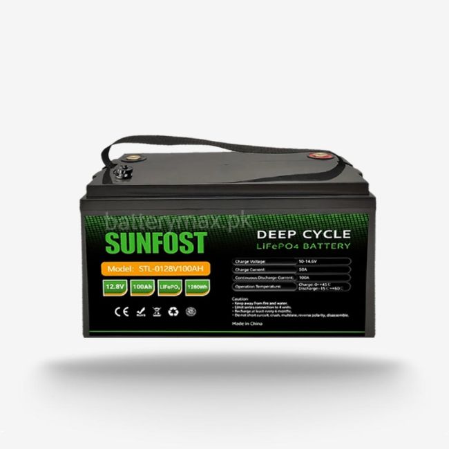 SunFost STL-0128V100AH 12.8V 100Ah 1.3kWh Lithium Iron Phosphate LiFePO4 (LFP) UPS and Solar Lithium Battery